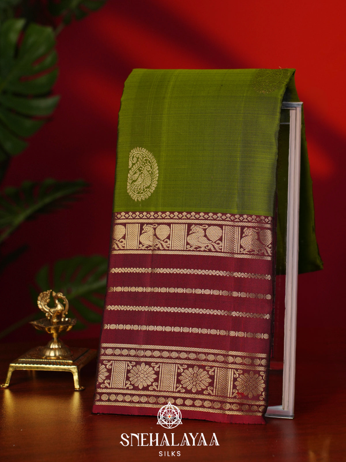 Olive Green Kanjivaram Silk Saree
