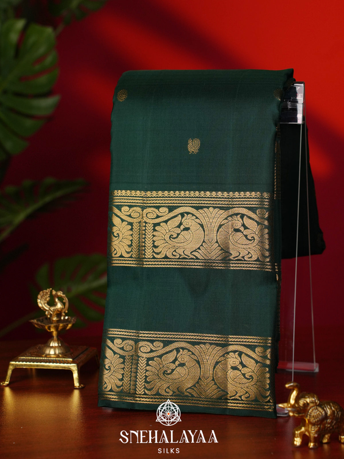 Forest Green Kanjivaram Silk Saree
