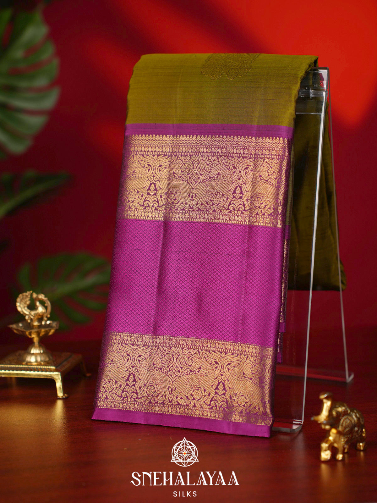 Olive Green Kanjivaram Silk Saree