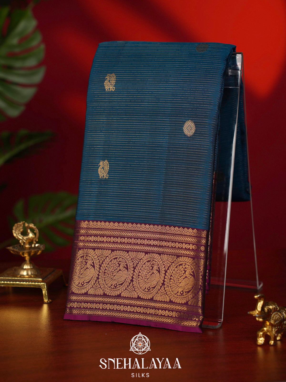 Peacock Blue Kanjivaram Silk Saree