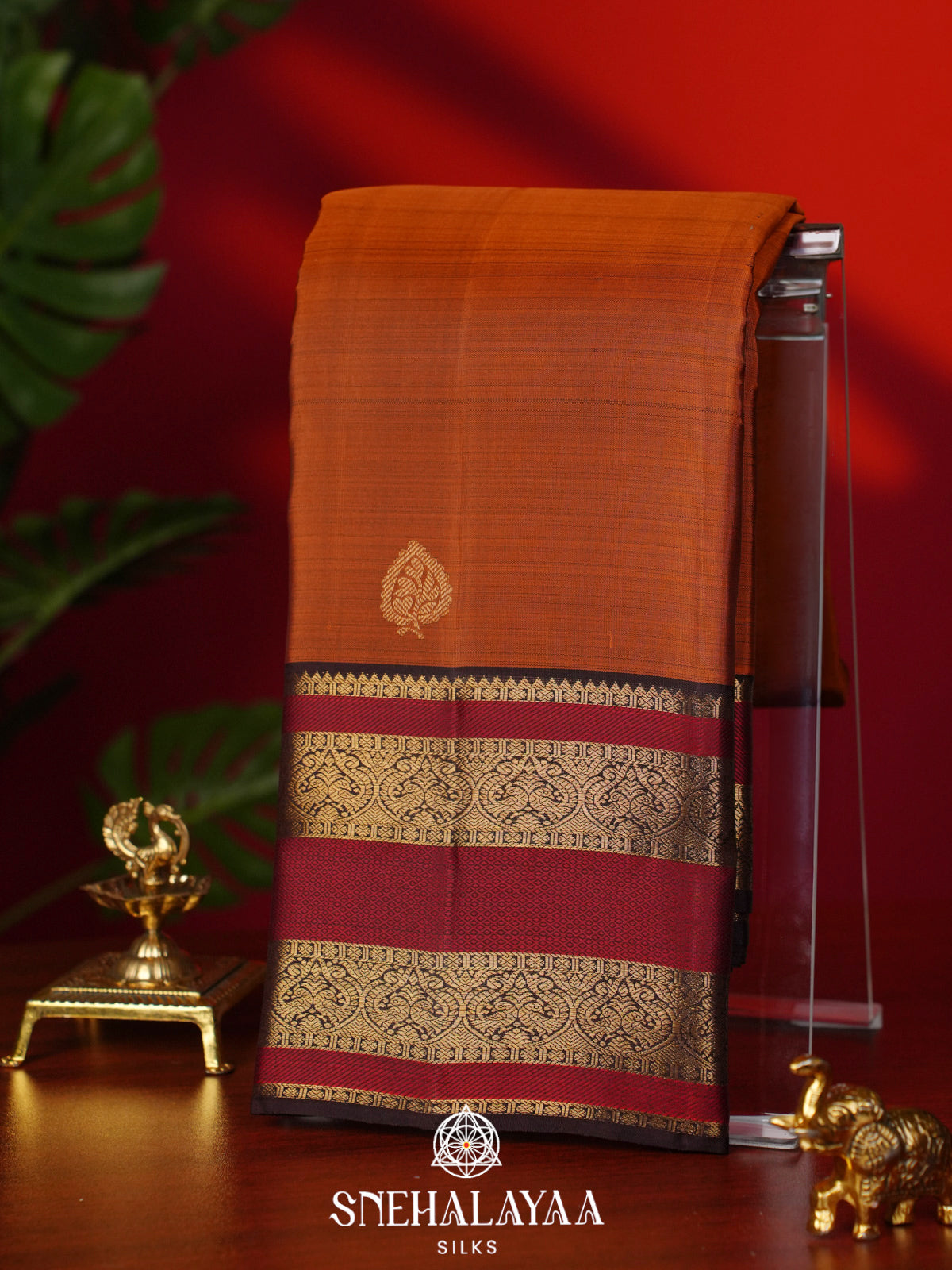 Burnt Orange Kanjivaram Silk Saree