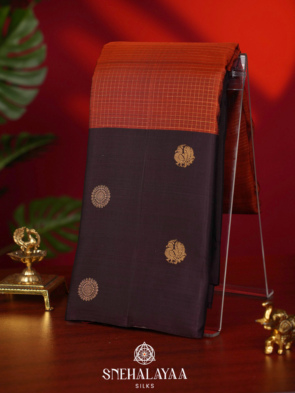 Burnt Orange Kanjivaram Silk Saree