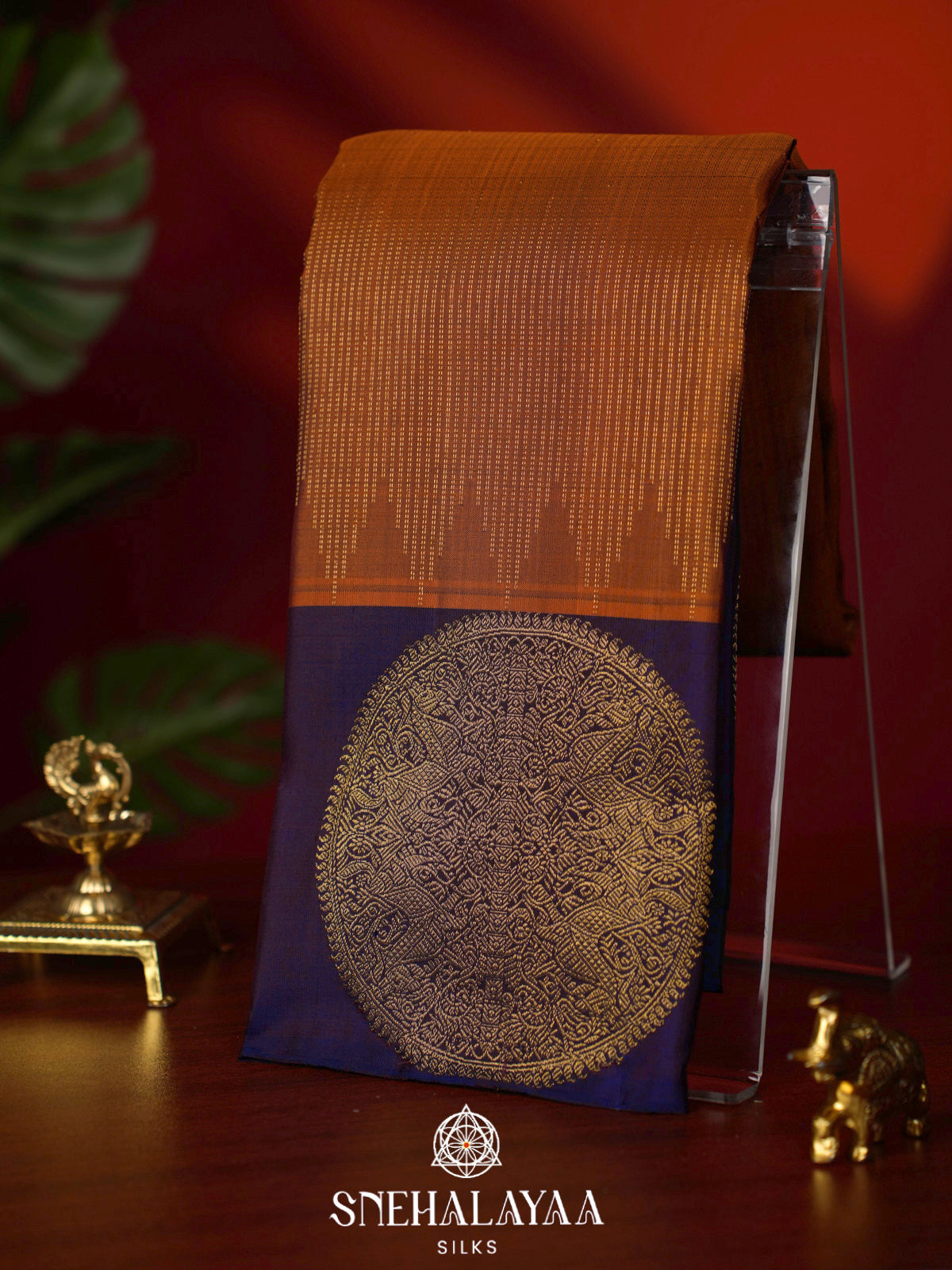 Burnt Orange Kanjivaram Silk Saree