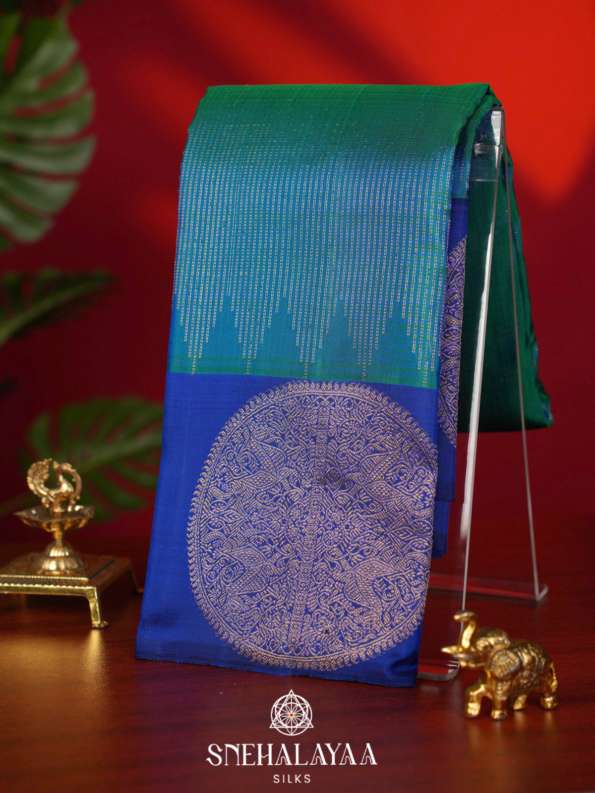 Teal Blue Kanjivaram Silk Saree
