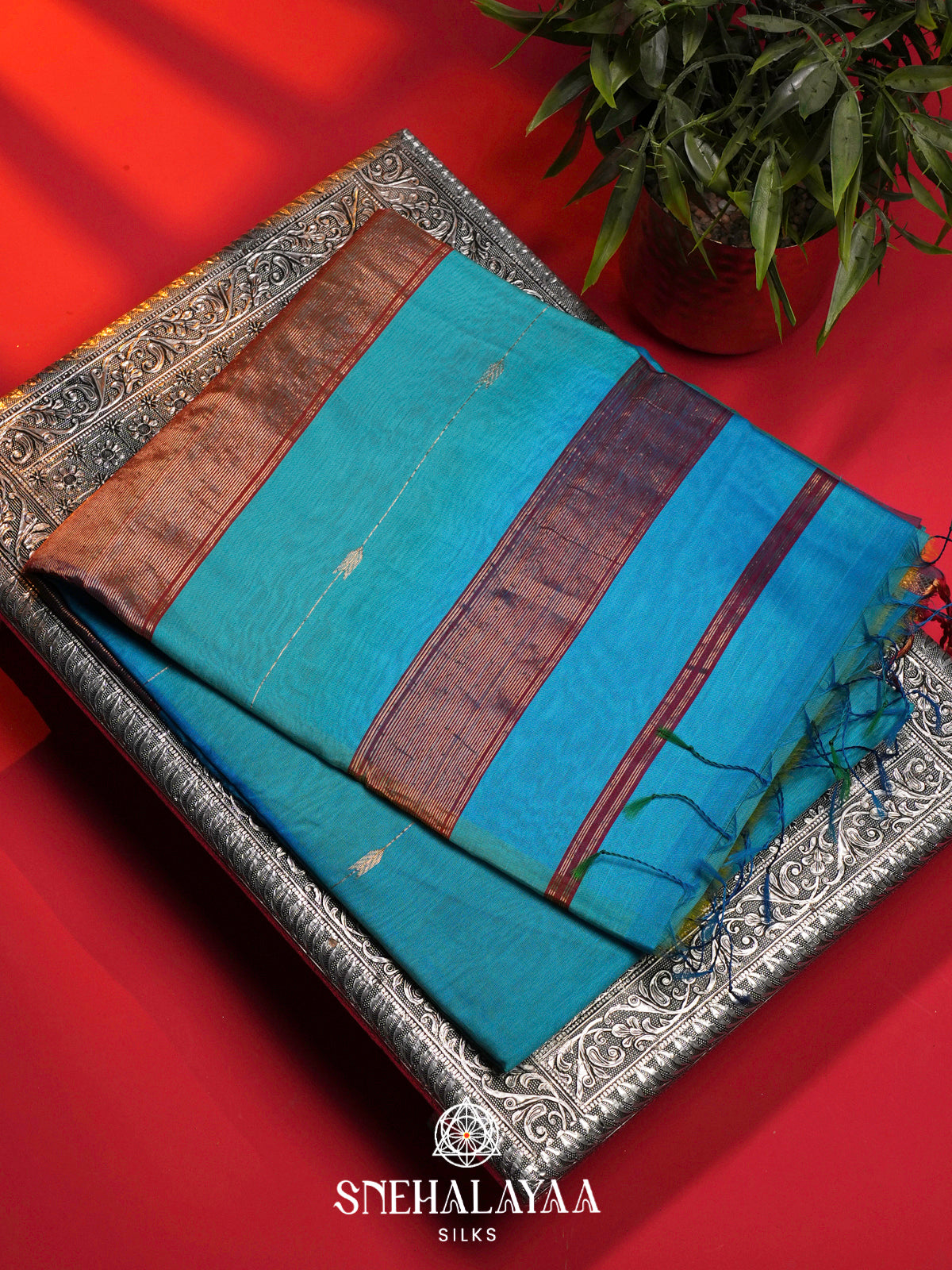 Sky Blue Maheshwari Silk Cotton Saree