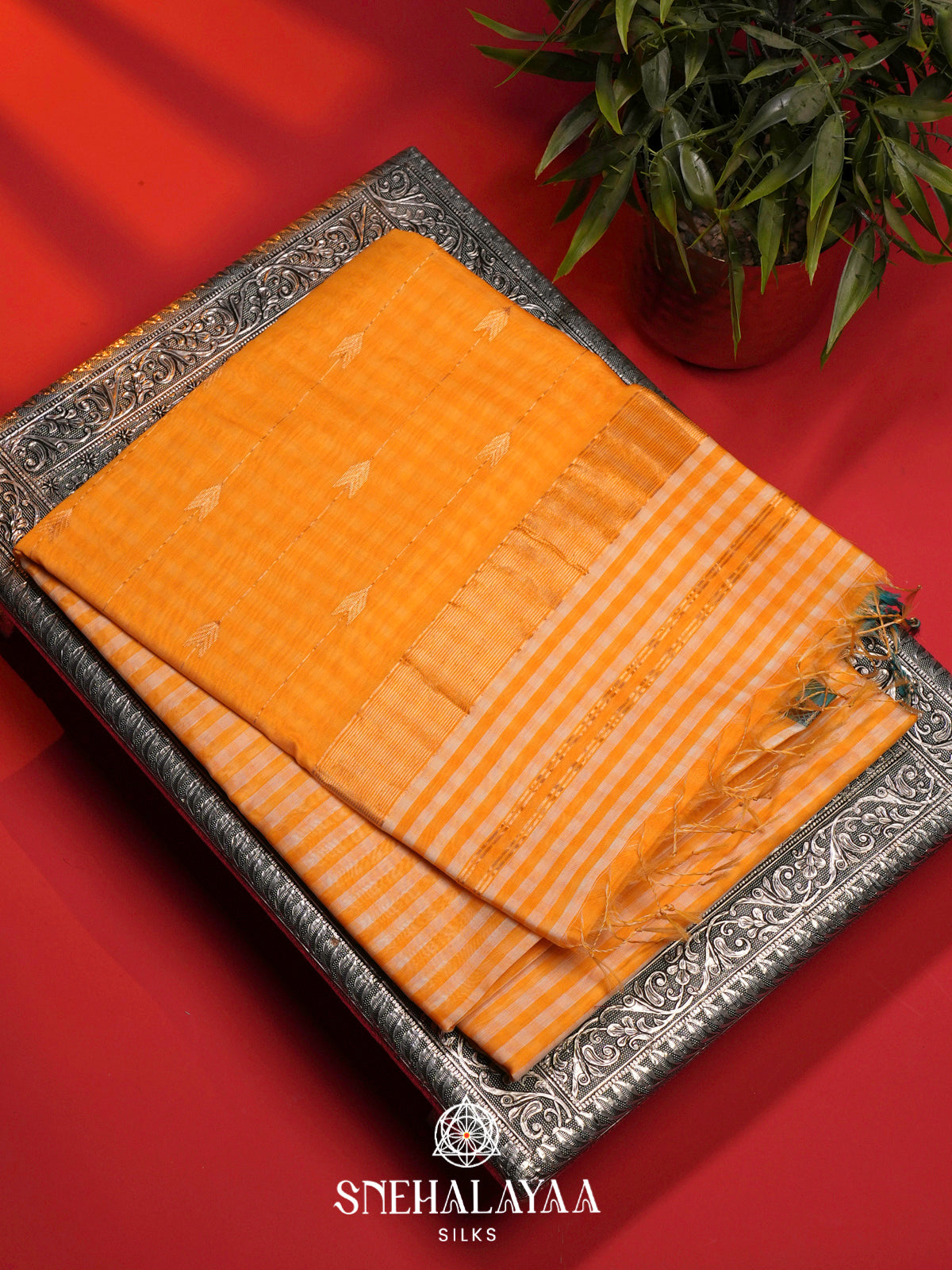 Yellow Checked Maheshwari Silk Cotton Saree