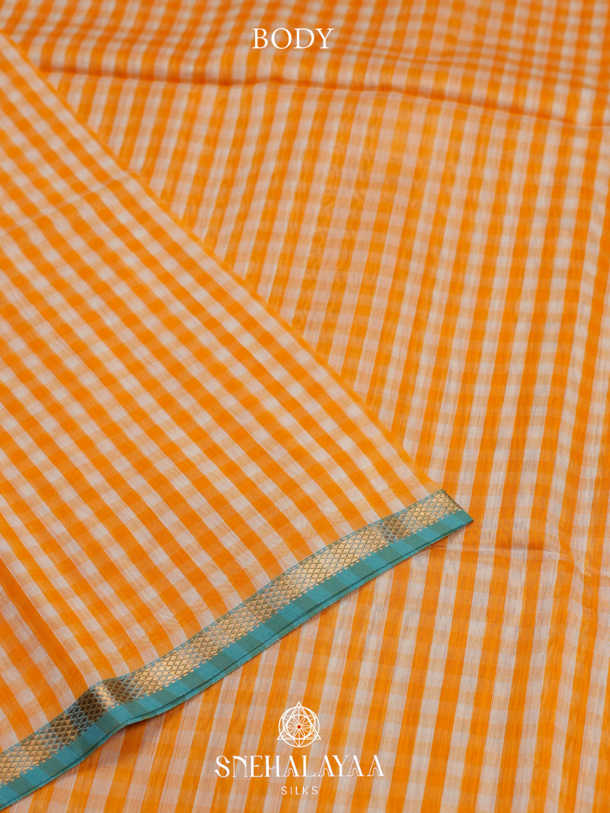 Yellow Checked Maheshwari Silk Cotton Saree