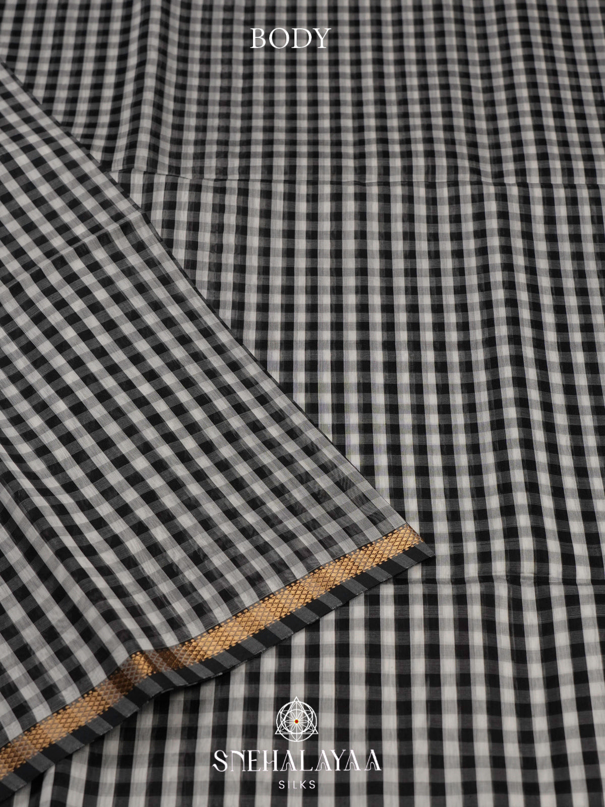 Black Checked Maheshwari Silk Cotton Saree