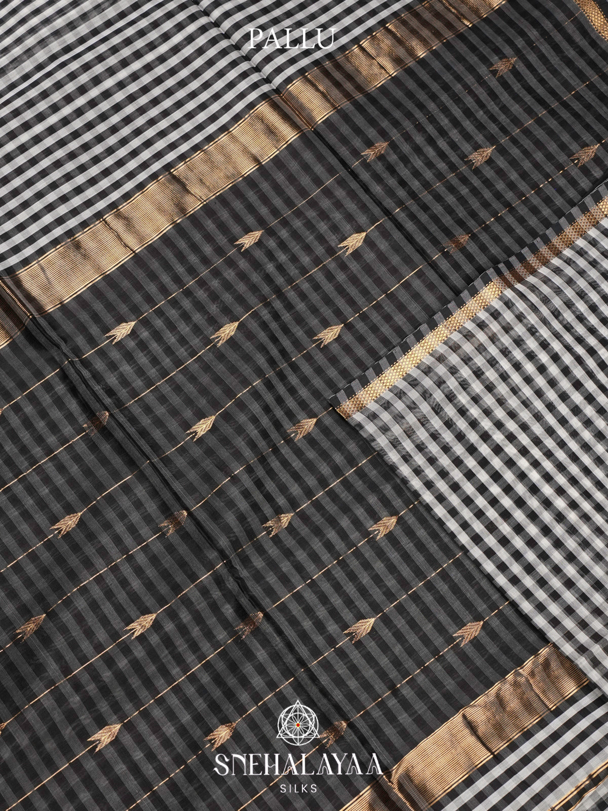 Black Checked Maheshwari Silk Cotton Saree