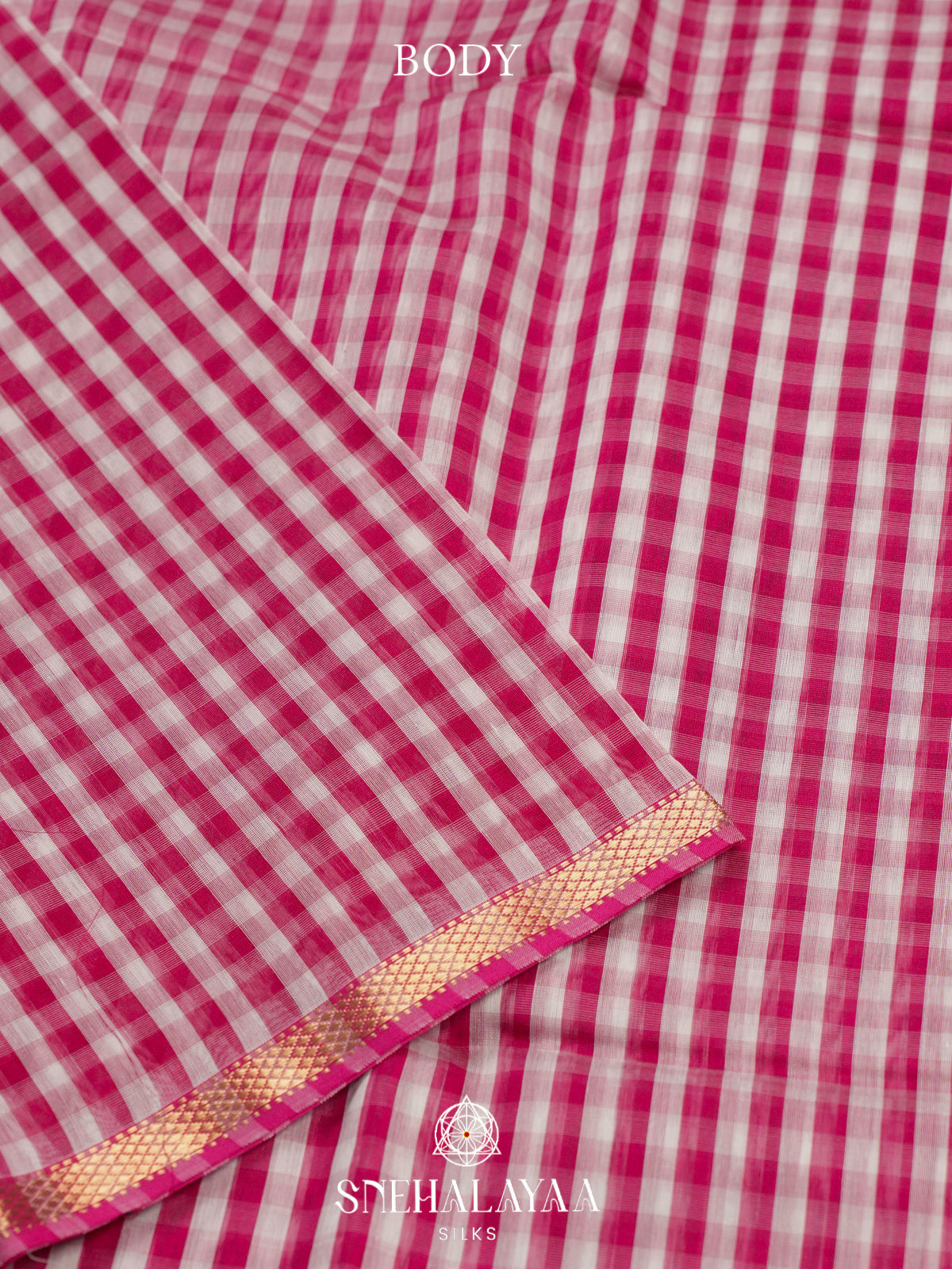 Pink Checked Maheshwari Silk Cotton Saree