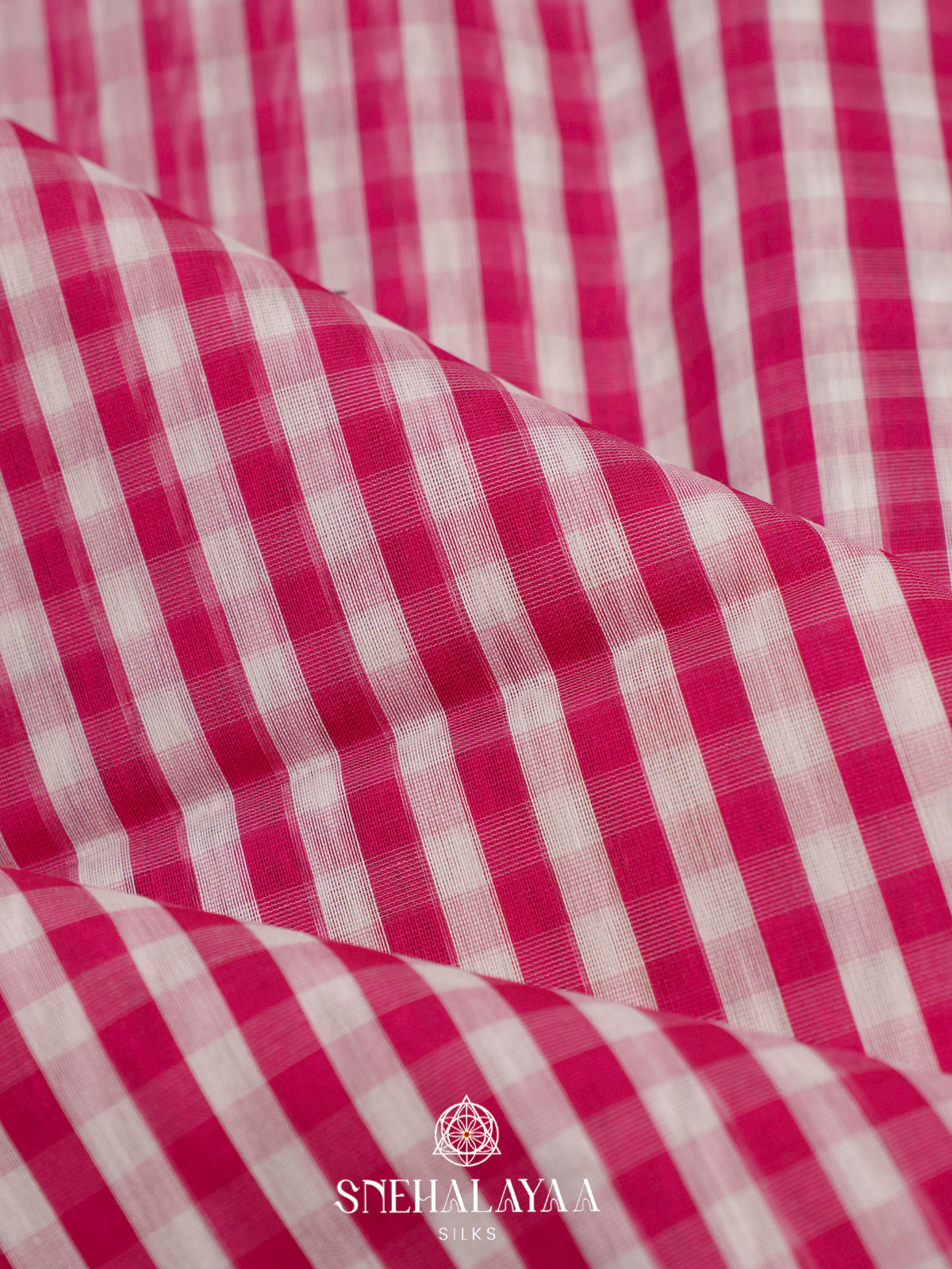PInk Checked Maheshwari Silk Cotton Saree