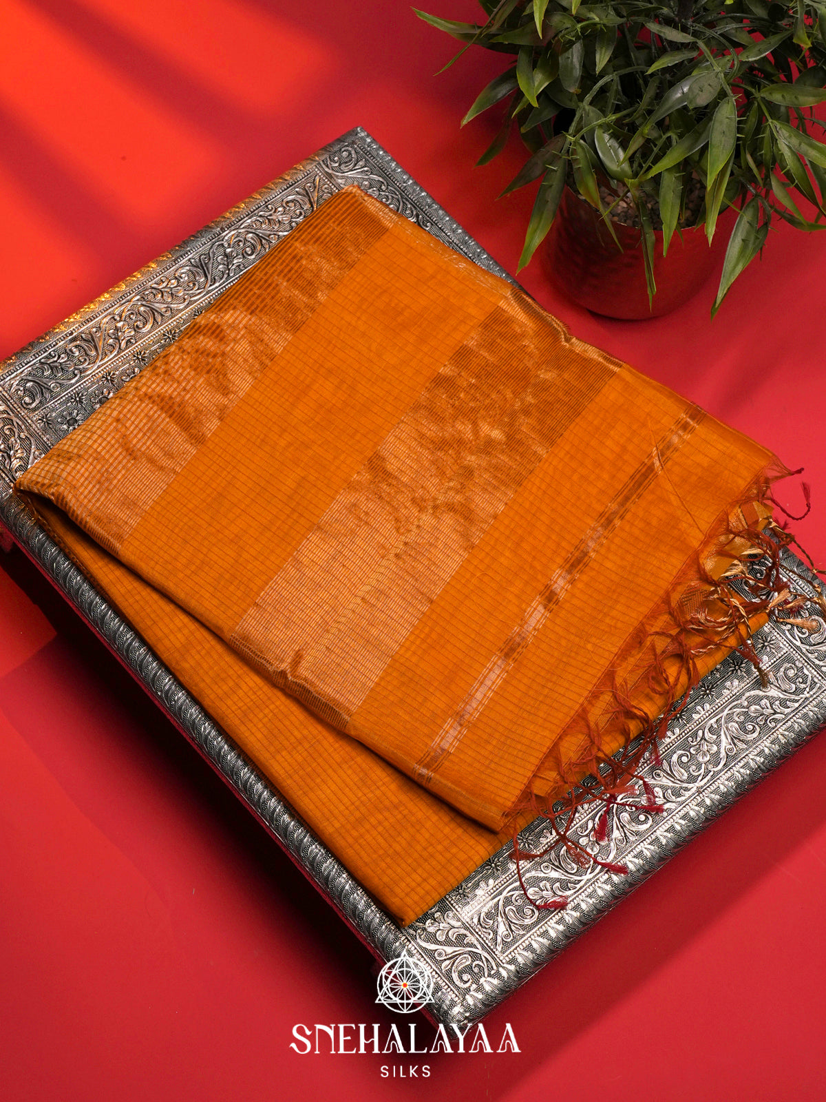 Mustard Yellow Maheshwari Silk Cotton Saree