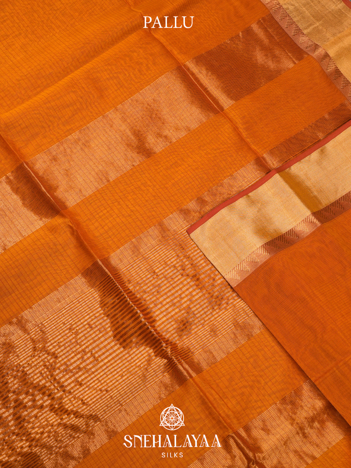 Mustard Yellow Maheshwari Silk Cotton Saree
