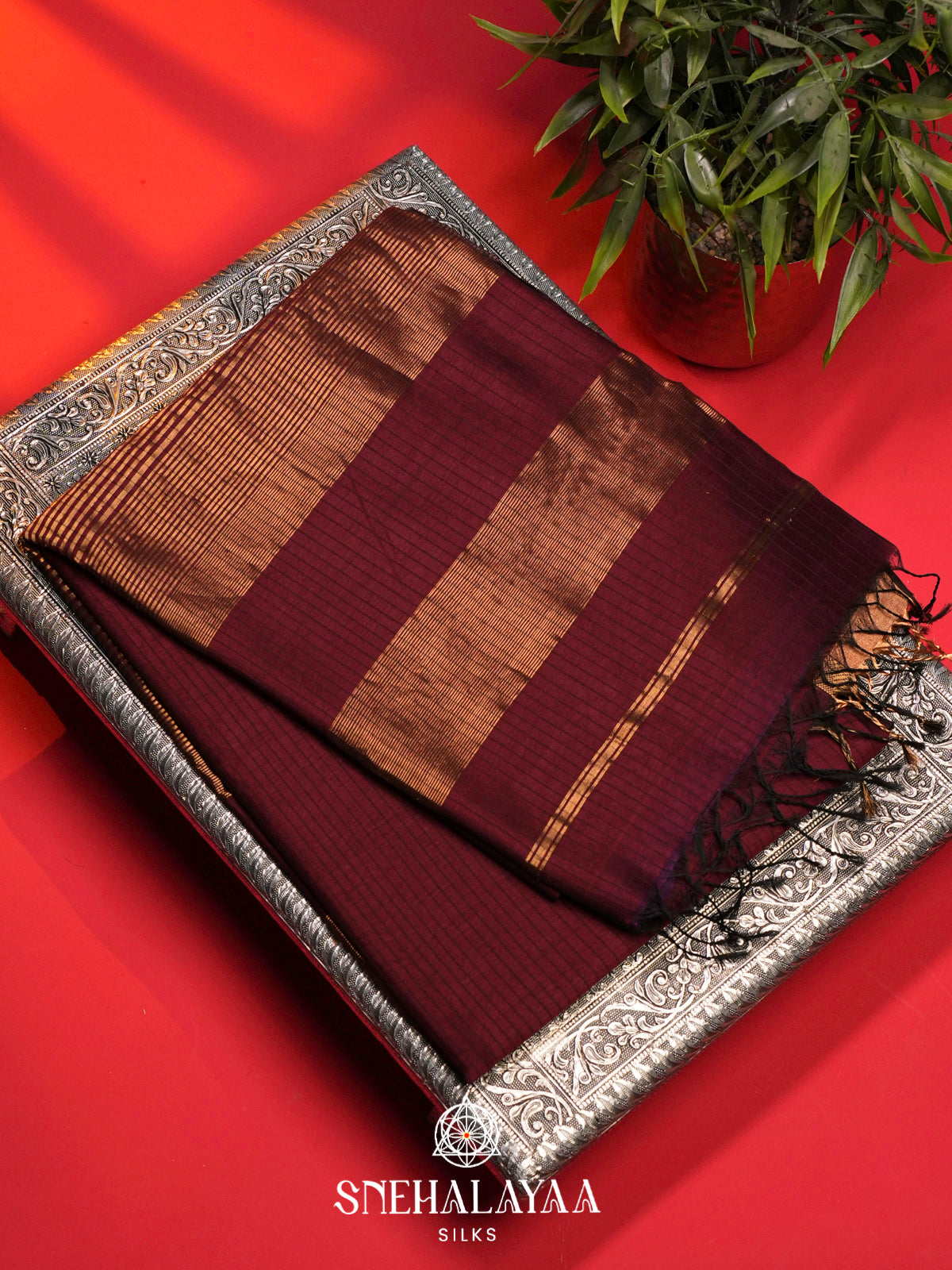 Maroon Maheshwari Silk Cotton Saree