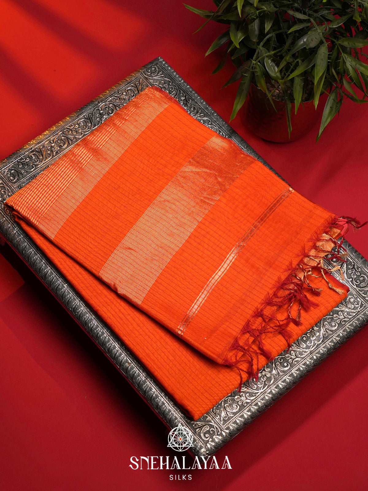 Orange Maheshwari Silk Cotton Saree