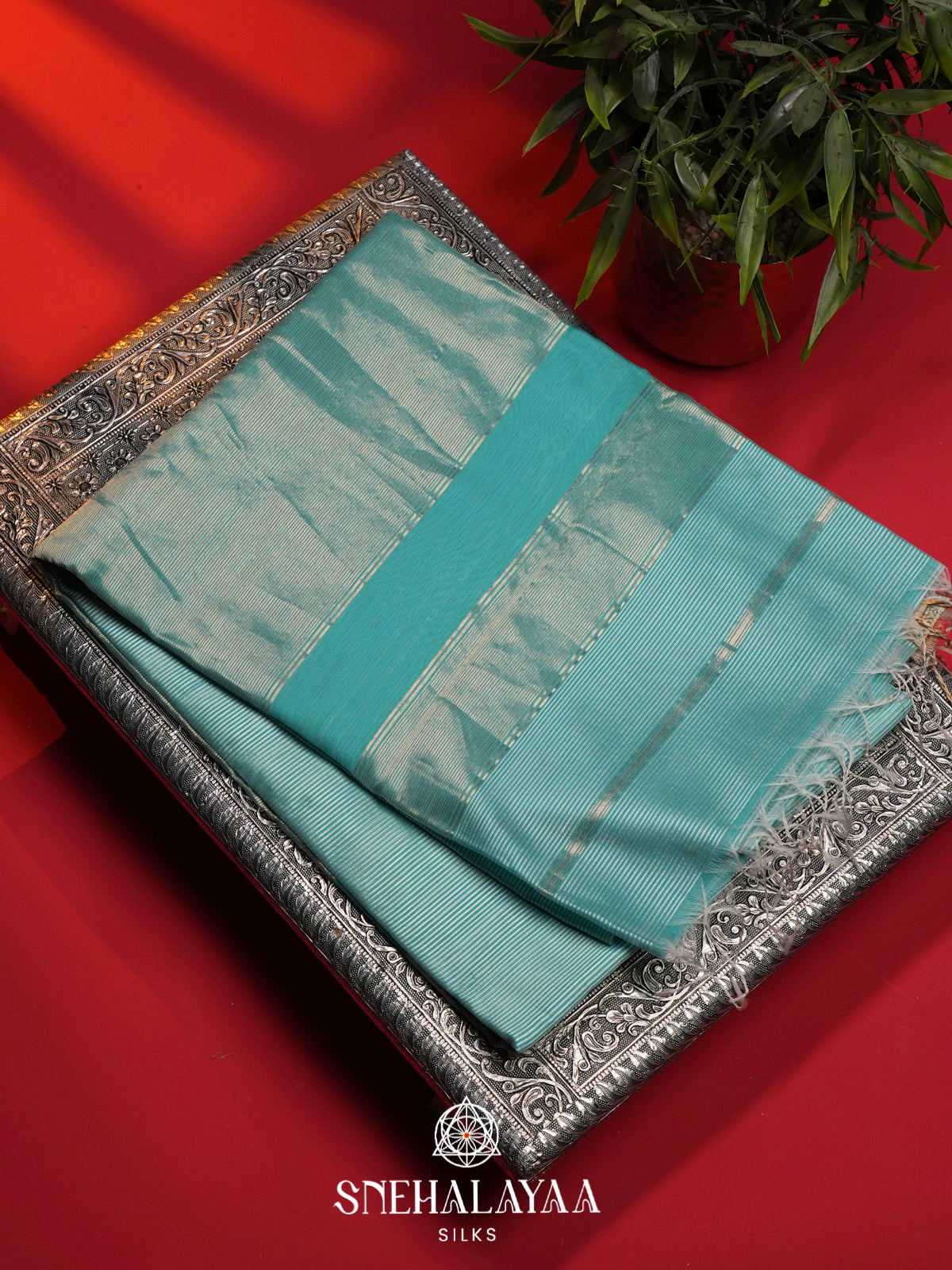 Aqua Blue Maheshwari Silk Cotton Saree