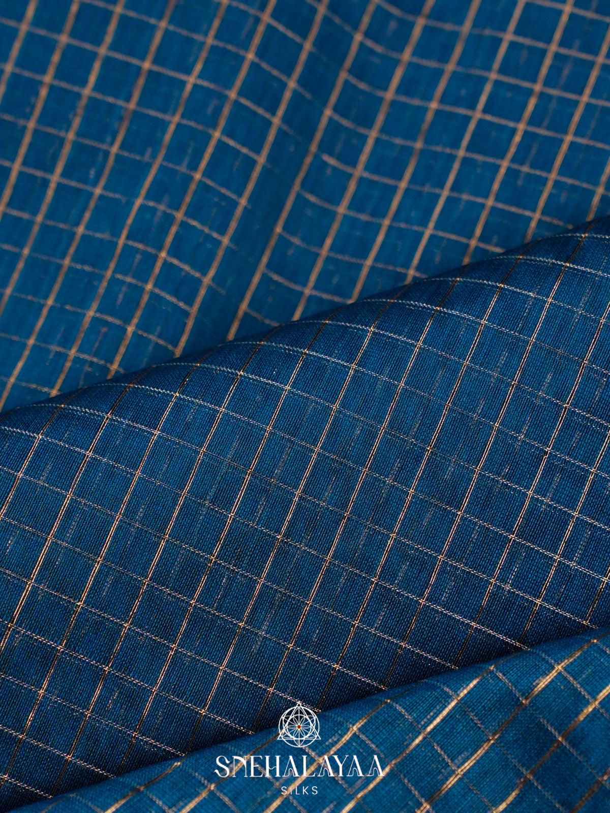 Peacock Blue Checked Maheshwari Silk Cotton Saree