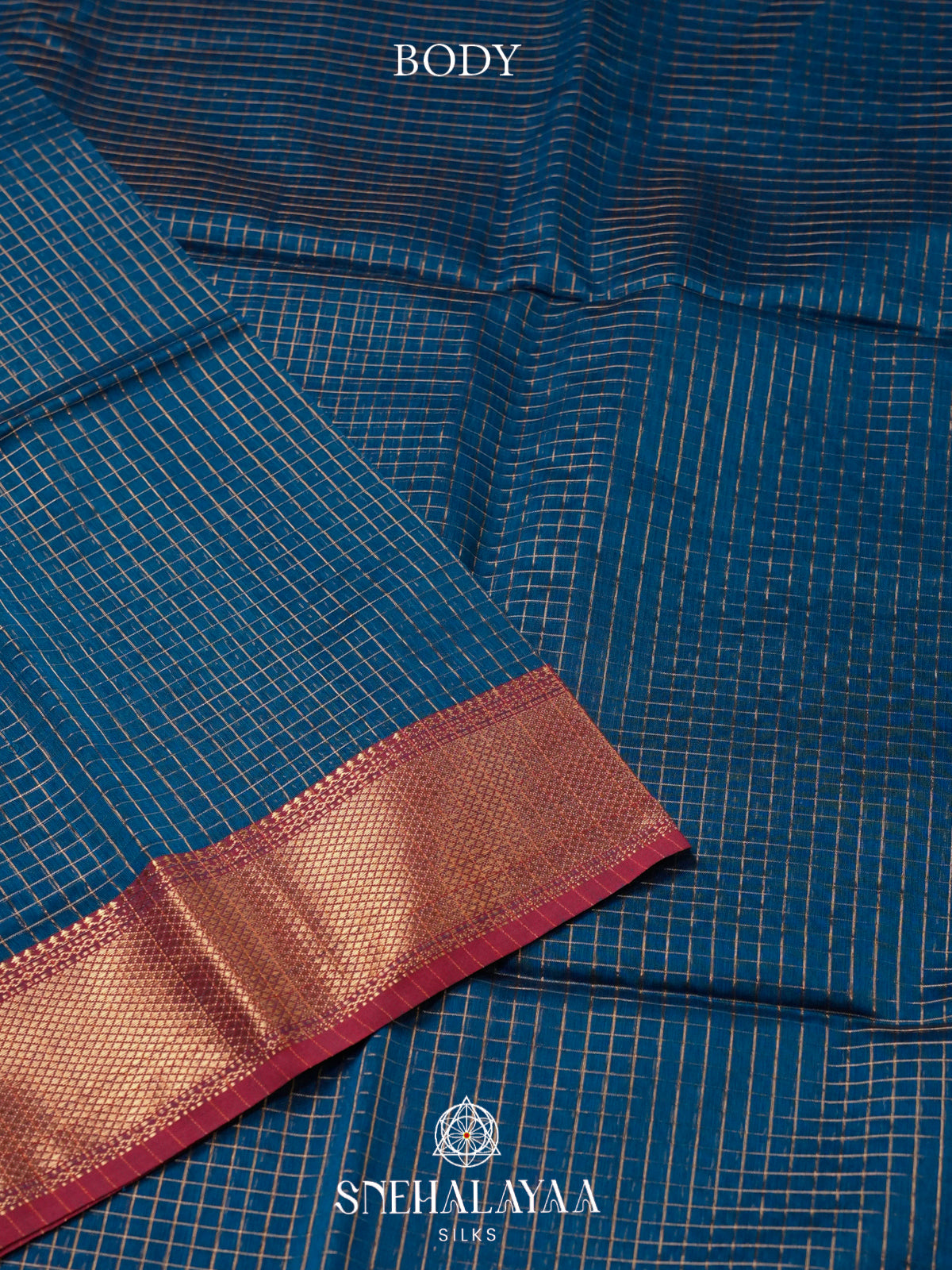 Peacock Blue Checked Maheshwari Silk Cotton Saree