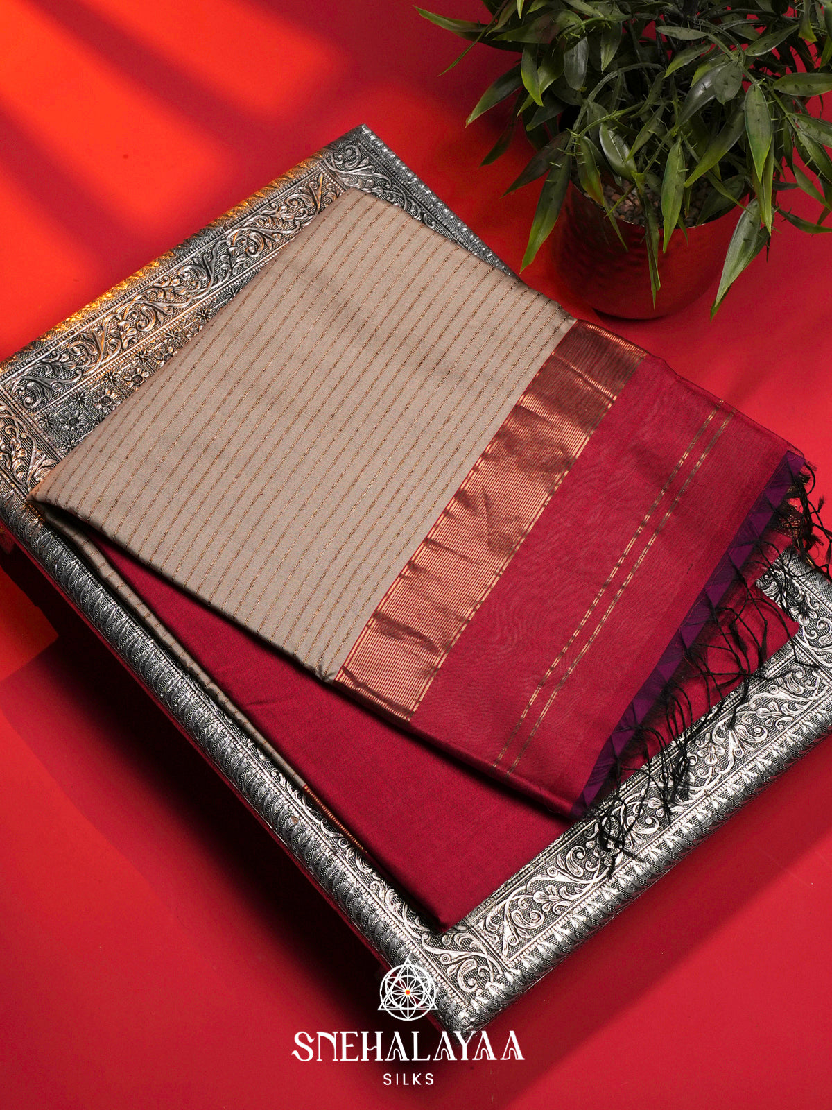 Maroon Maheshwari Silk Cotton Saree