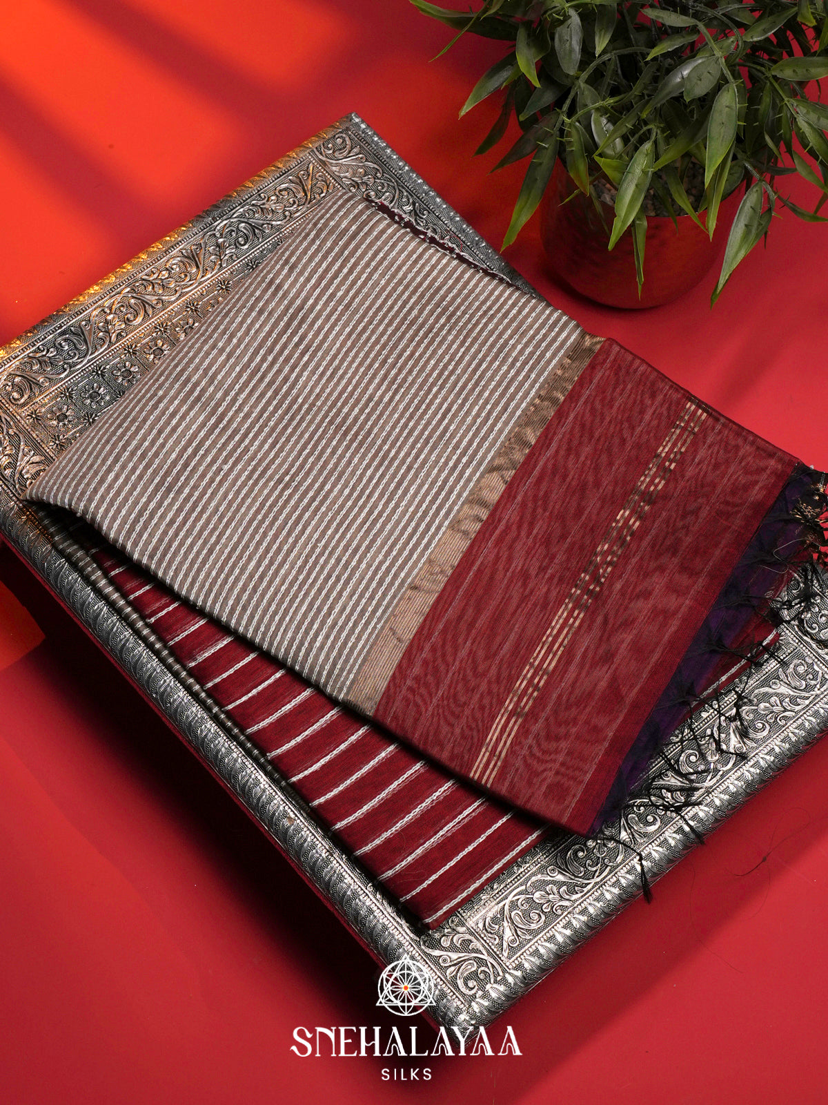 Maroon Maheshwari Silk Cotton Saree