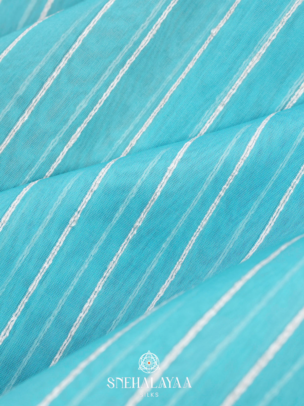 Sky Blue Striped Maheshwari Silk Cotton Saree