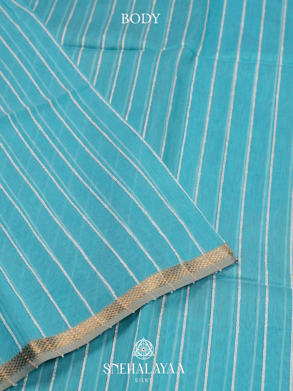 Sky Blue Striped Maheshwari Silk Cotton Saree