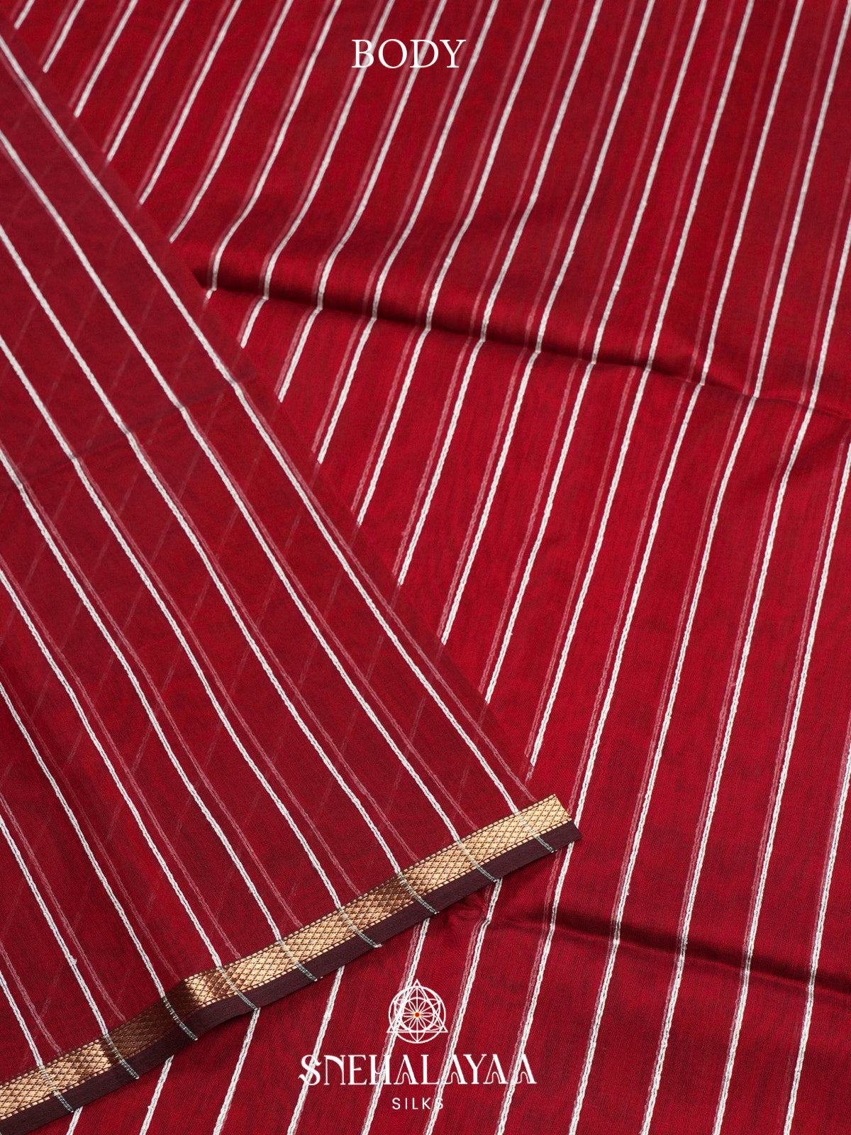 Maroon Striped Maheshwari Silk Cotton Saree