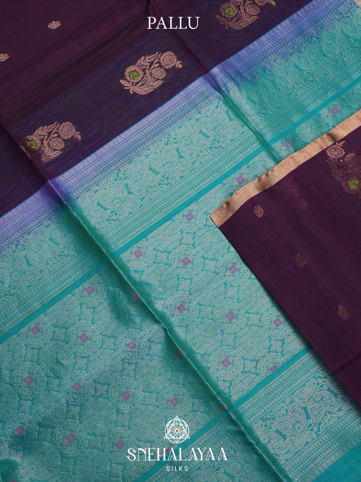 Wine Kanchi Silk Cotton Saree