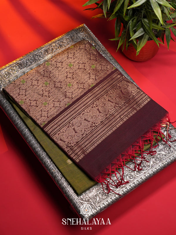 Olive Green Kanchi Silk Cotton Saree