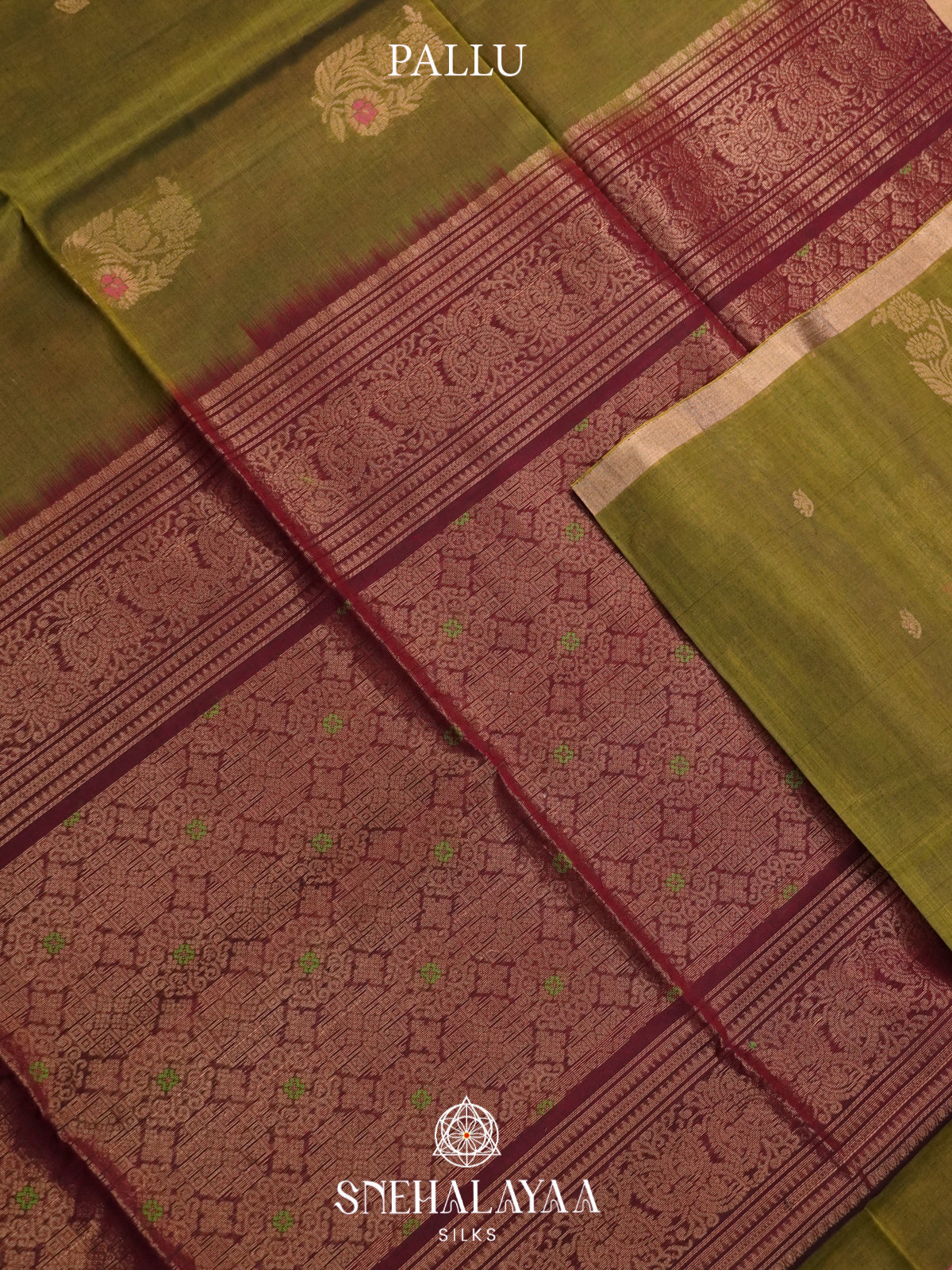 Olive Green Kanchi Silk Cotton Saree