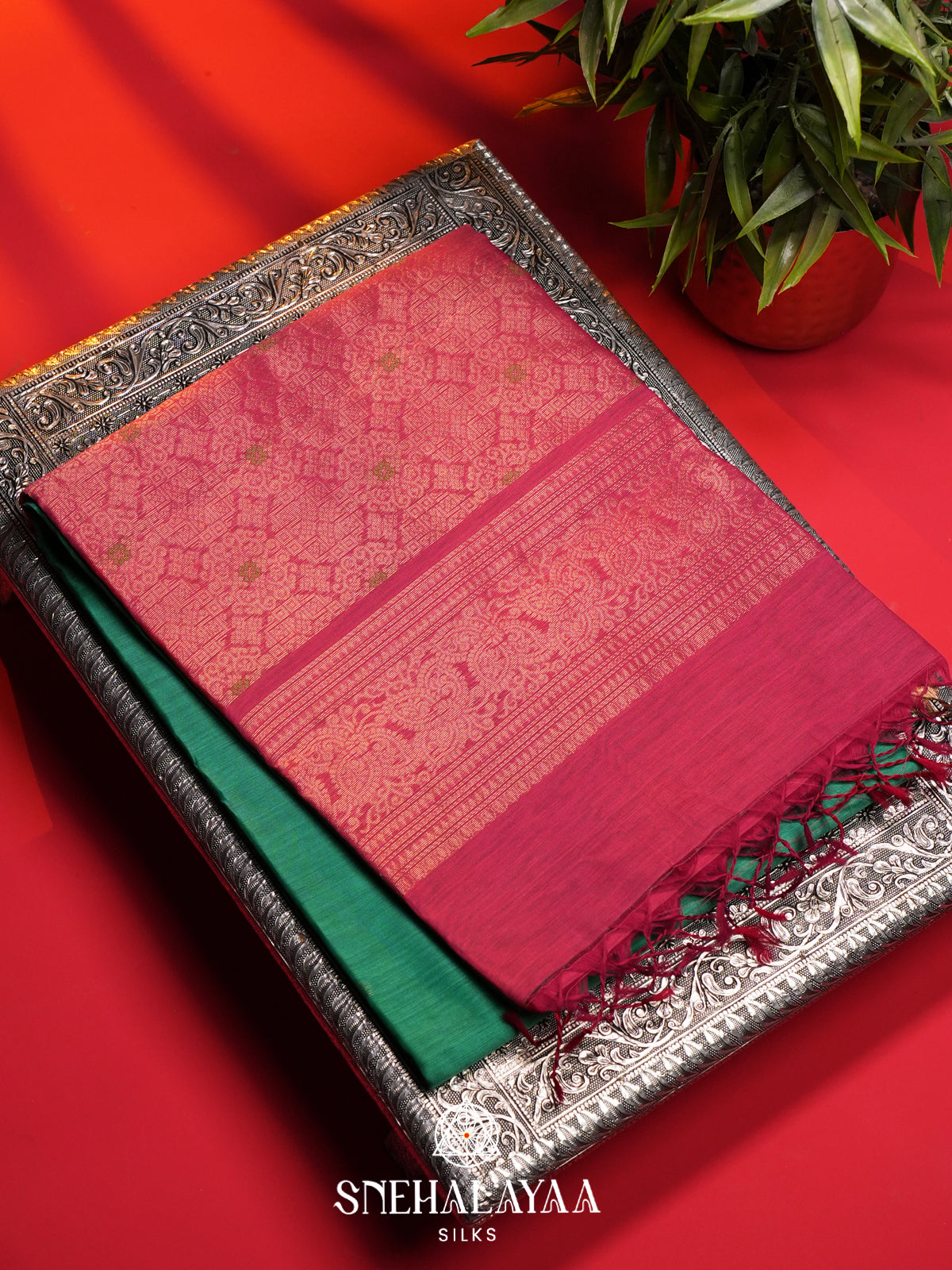 Teal Green Kanchi Silk Cotton Saree