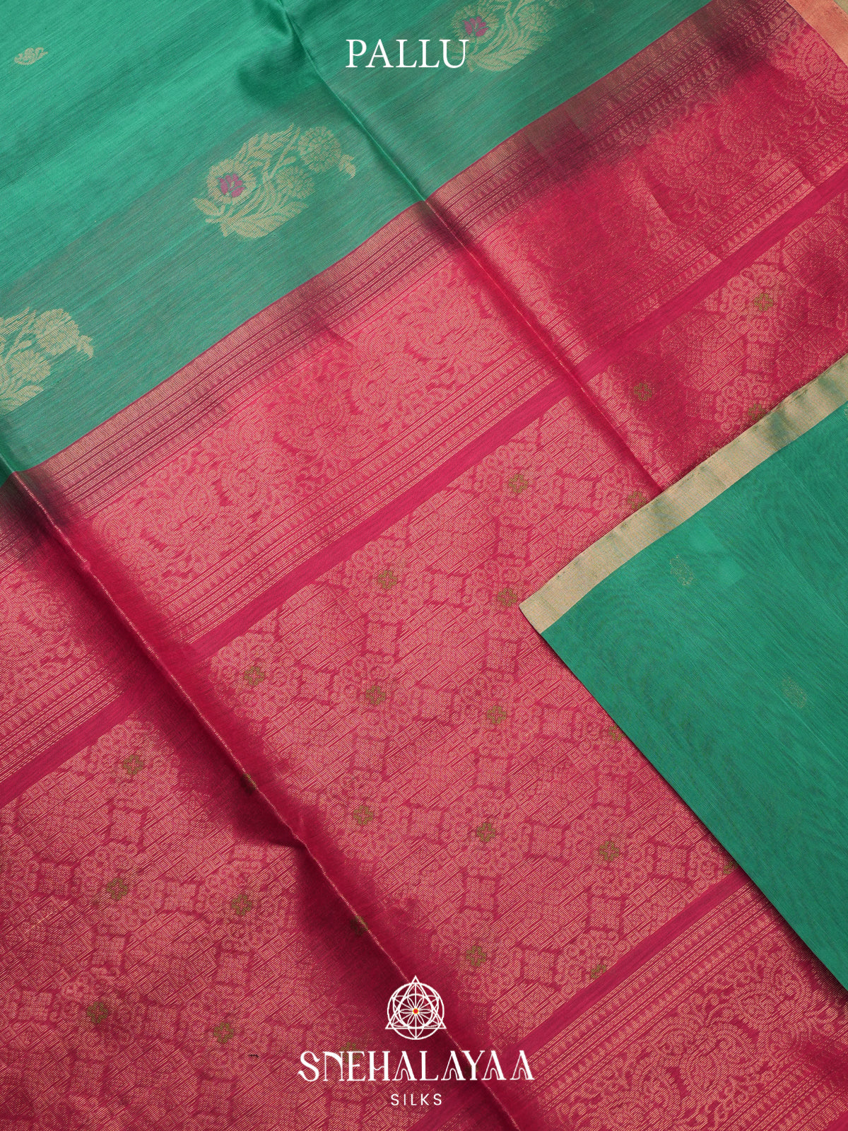 Teal Green Kanchi Silk Cotton Saree