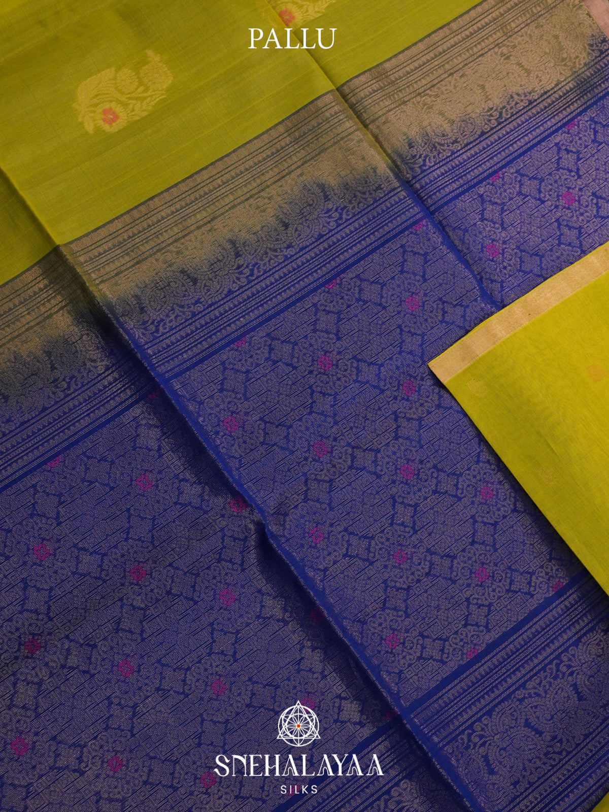 Lime Green Kanchi Silk Cotton Saree