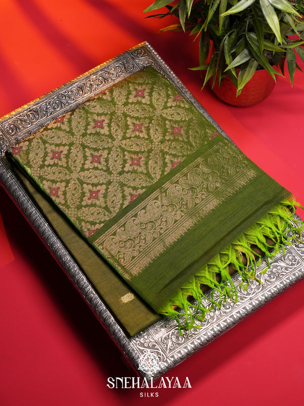 Olive Green Kanchi Silk Cotton Saree