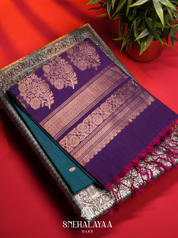 Peacock Blue Kanchi Silk Cotton Saree