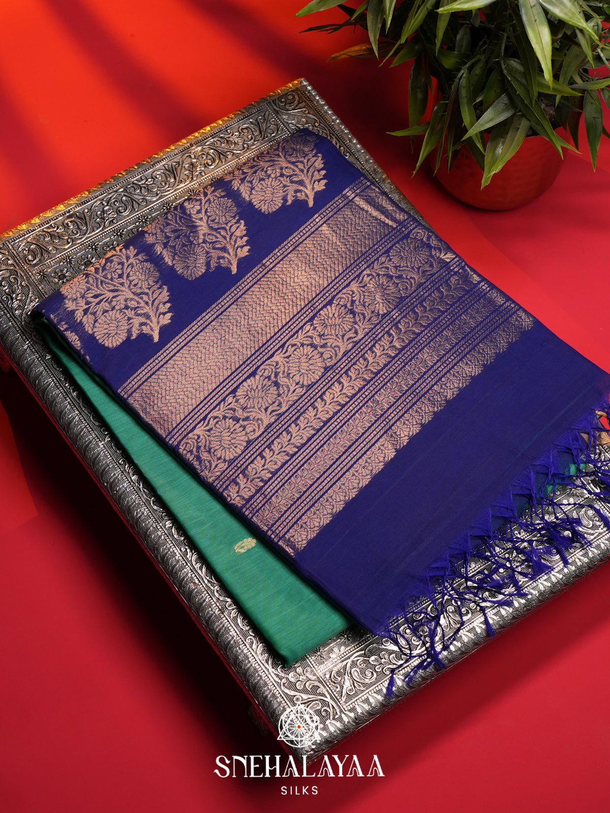 Teal Green Kanchi Silk Cotton Saree