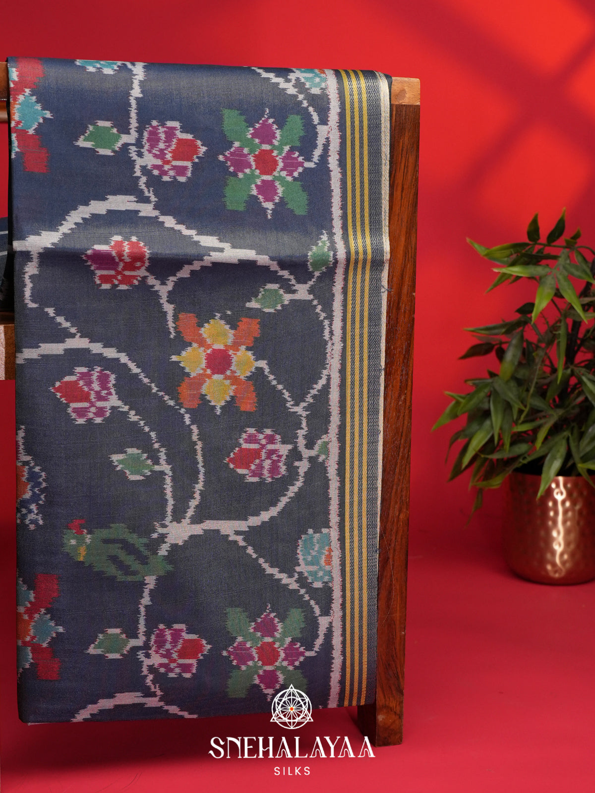 Ink Blue Tussar Saree