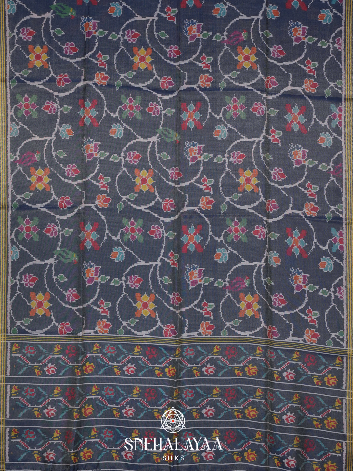 Ink Blue Tussar Saree