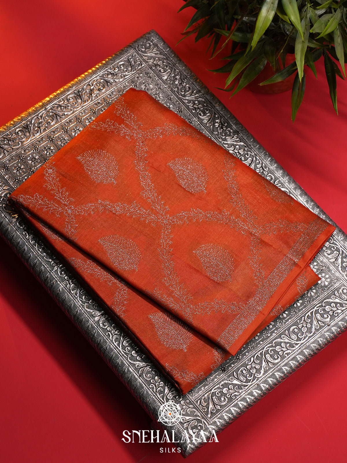 Rust Orange Tussar Saree