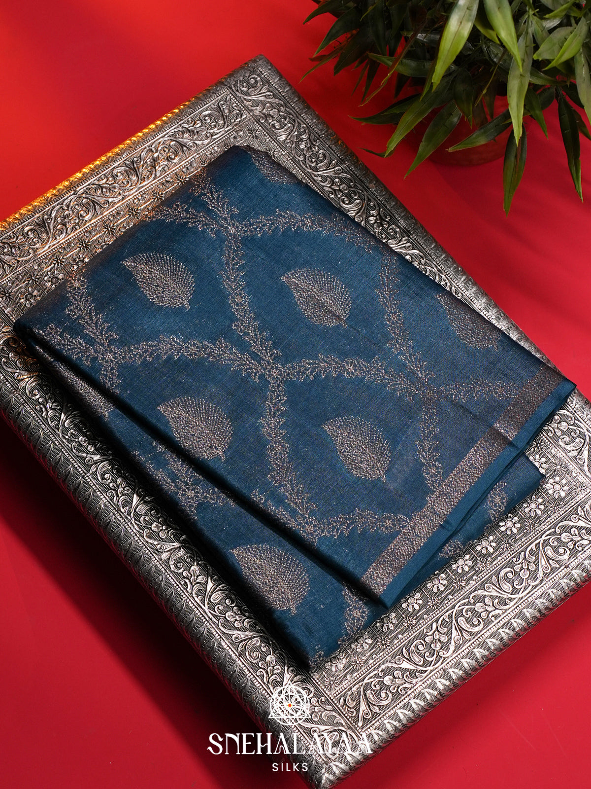 Peacock Blue Tussar Saree