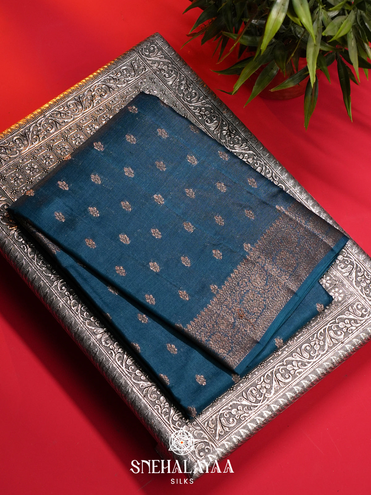 Peacock Blue Tussar Saree