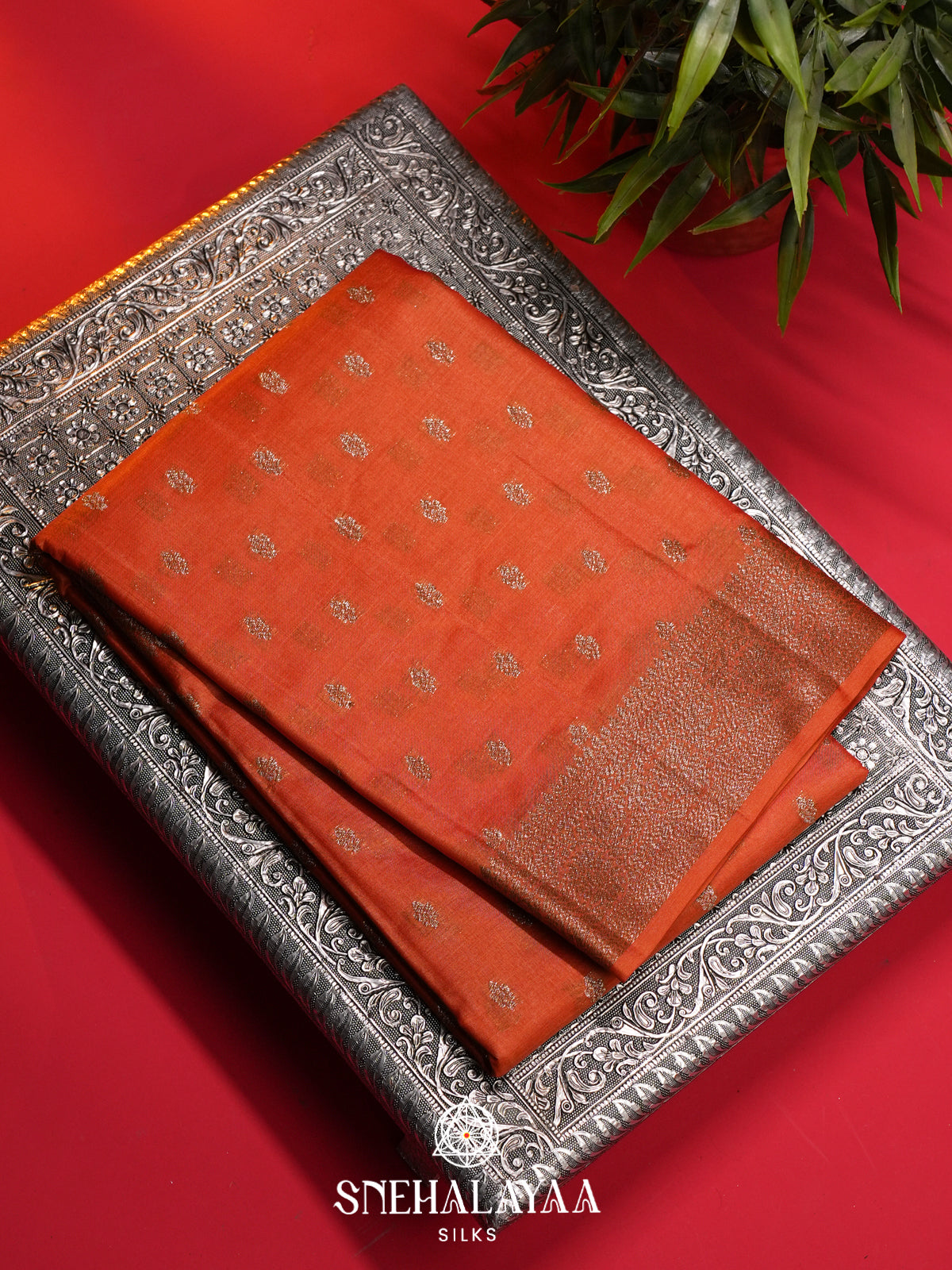 Rust Orange Tussar Saree