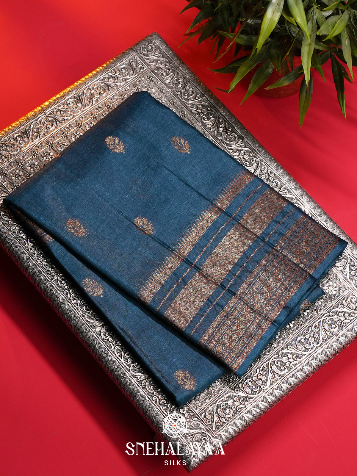 Peacock Blue Tussar Saree