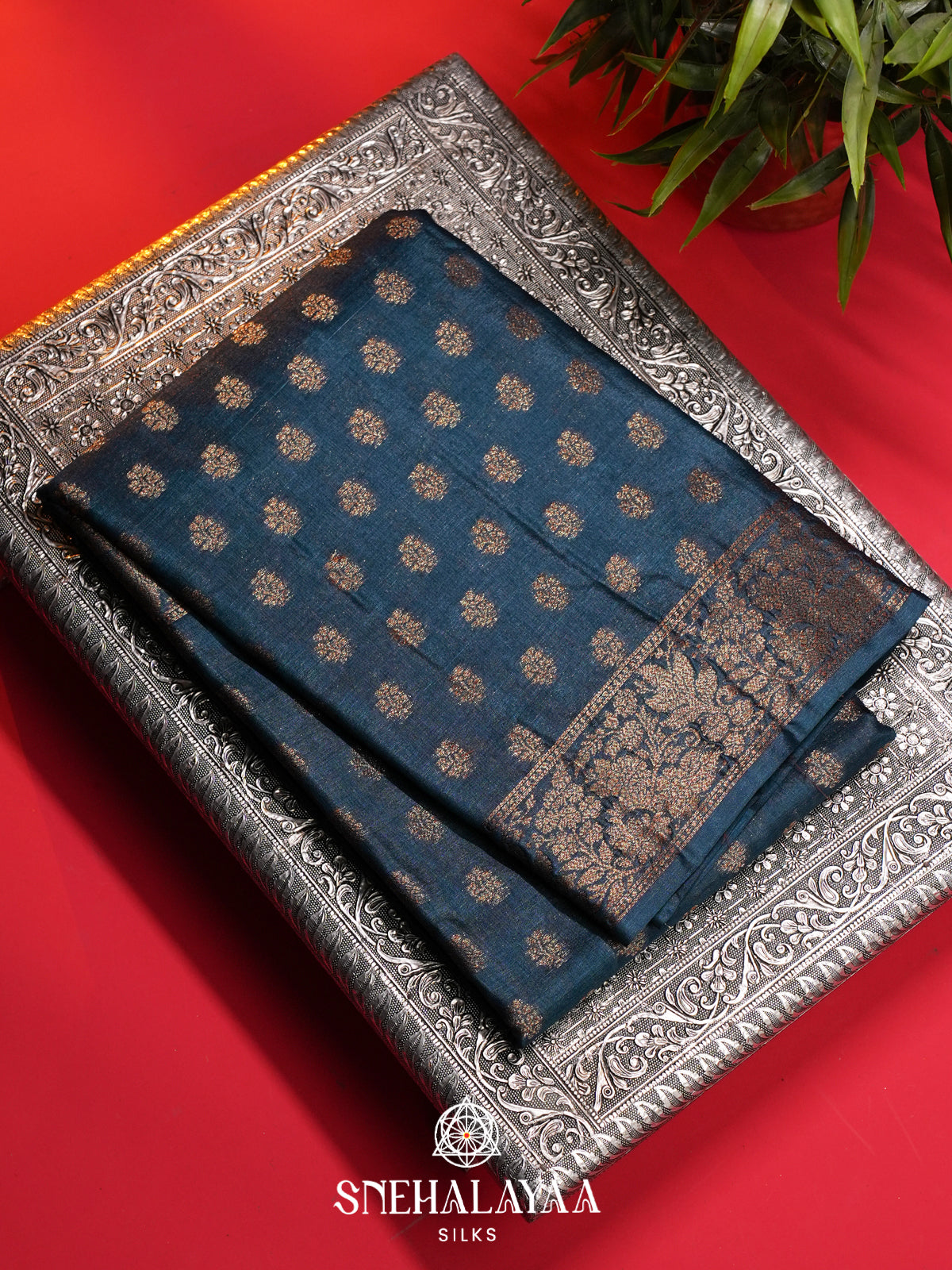 Peacock Blue Tussar Saree