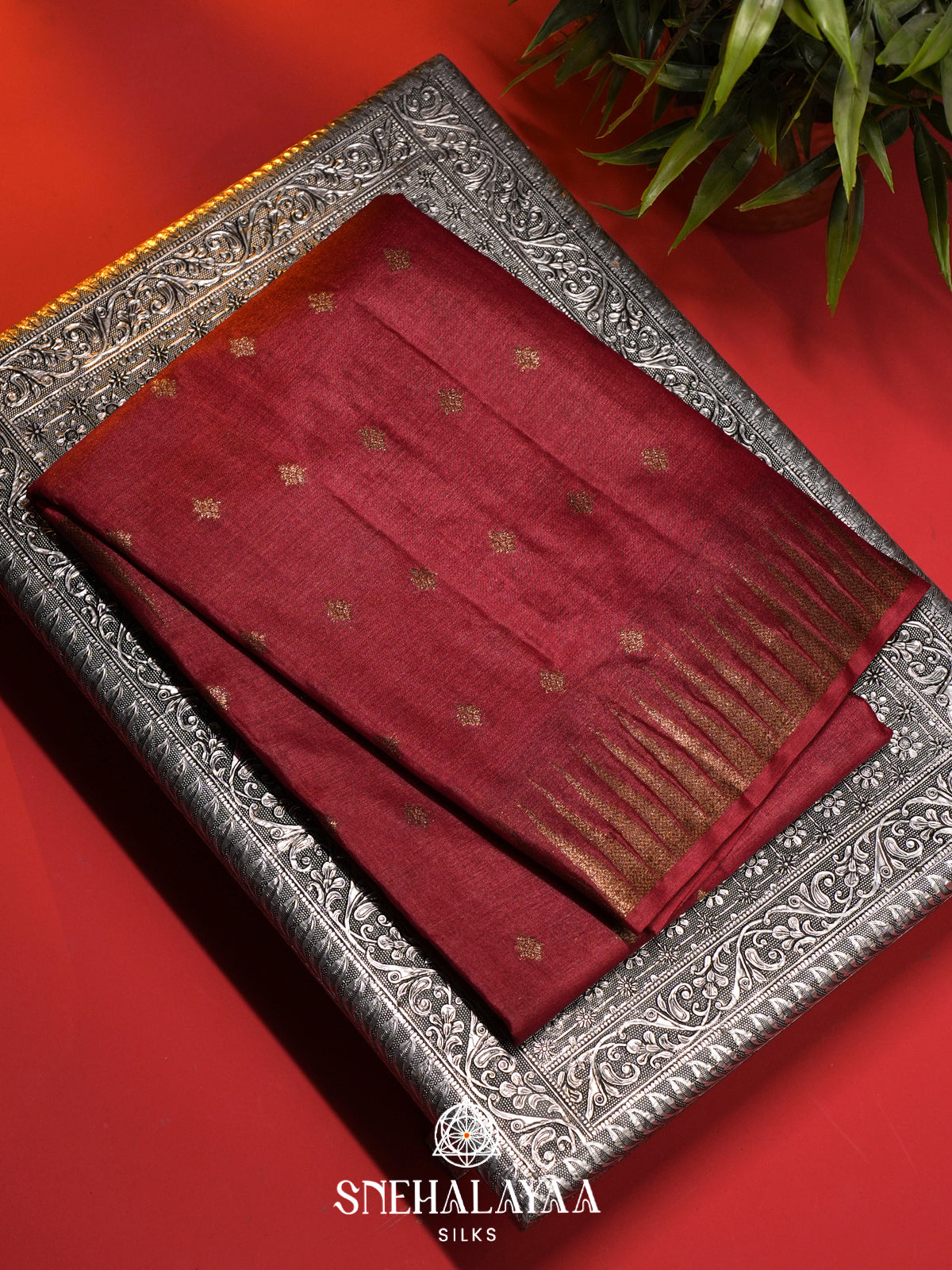 Coral Red Tussar Saree