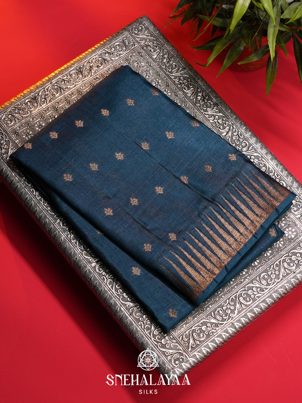 Peacock Blue Tussar Saree