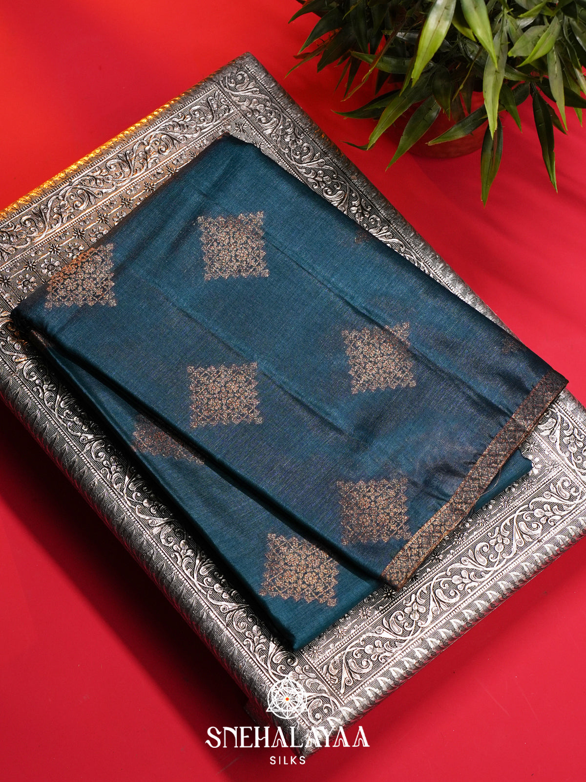 Peacock Blue Tussar Saree