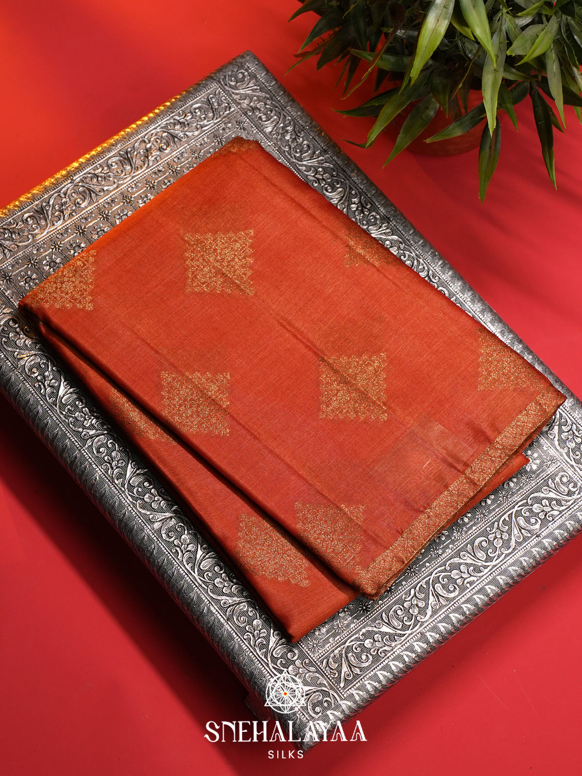 Rust Orange Tussar Saree