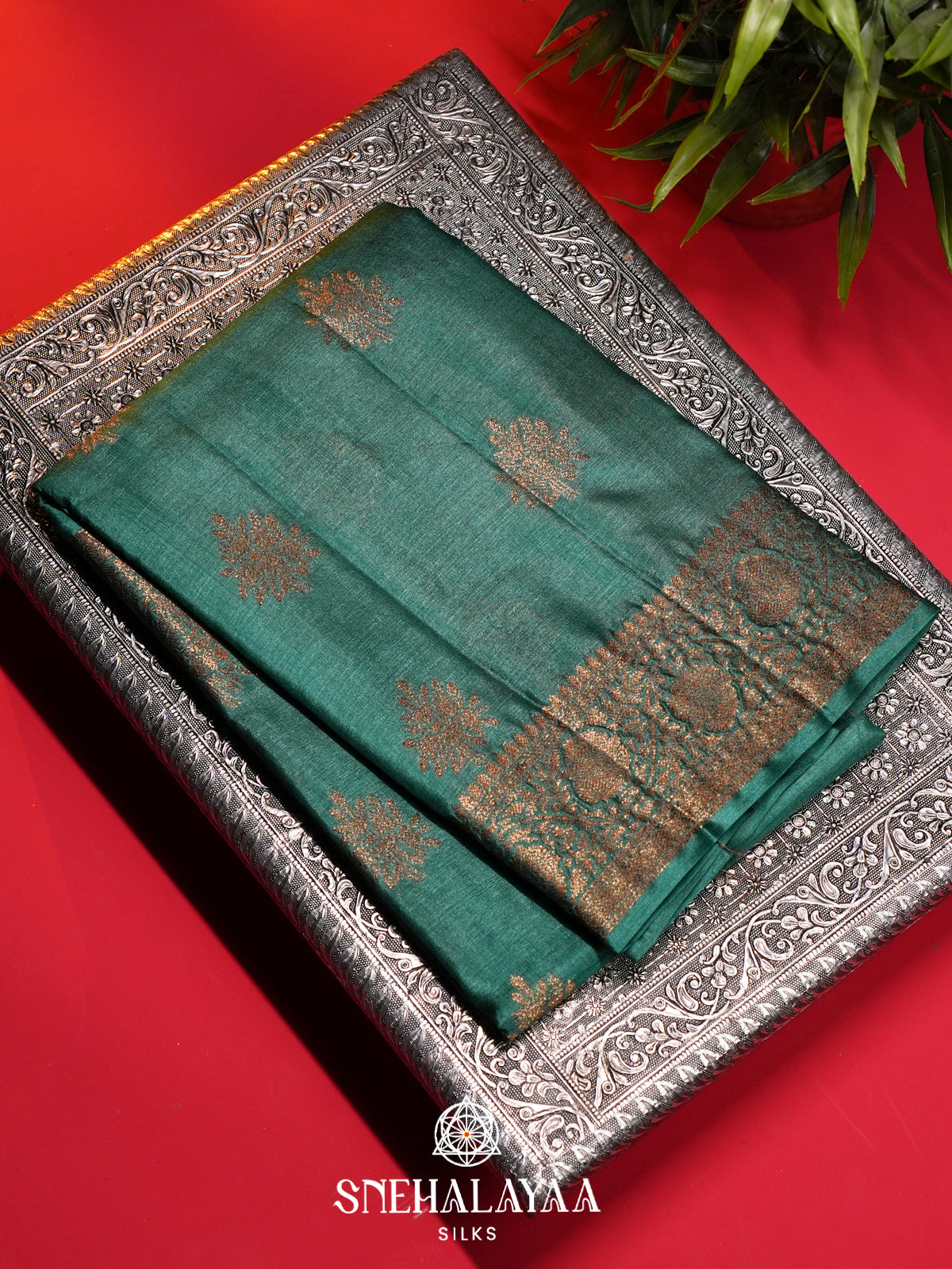Teal Green Tussar Saree