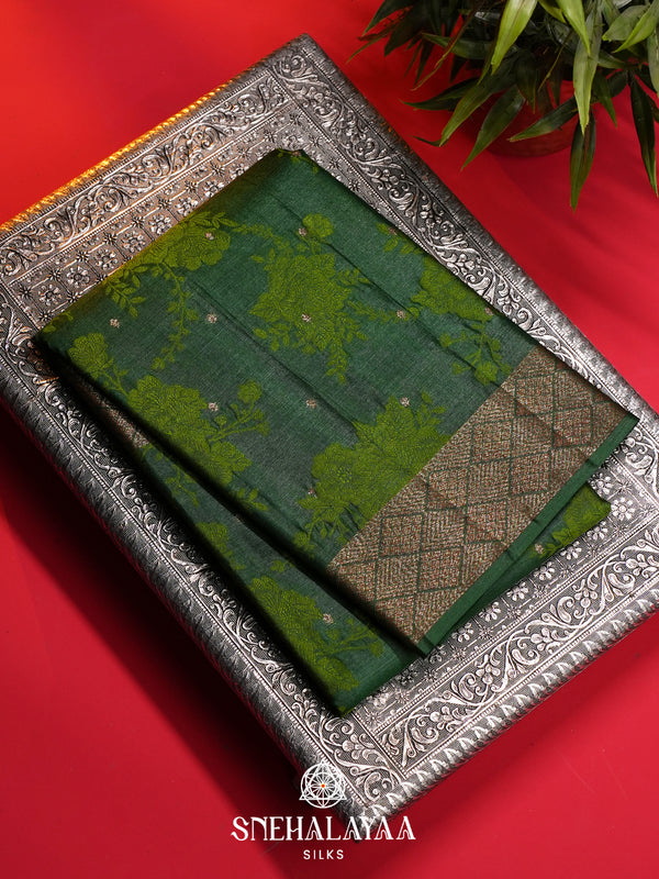 Forest Green Tussar Saree